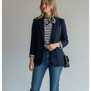 Kinross Cashmere Blend Womens Medium Navy Blue Knit Jacket Cardigan Blazer